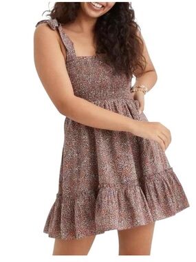 Aerie All Day smocked mini dress Brown Floral Tie-Strap Sundress